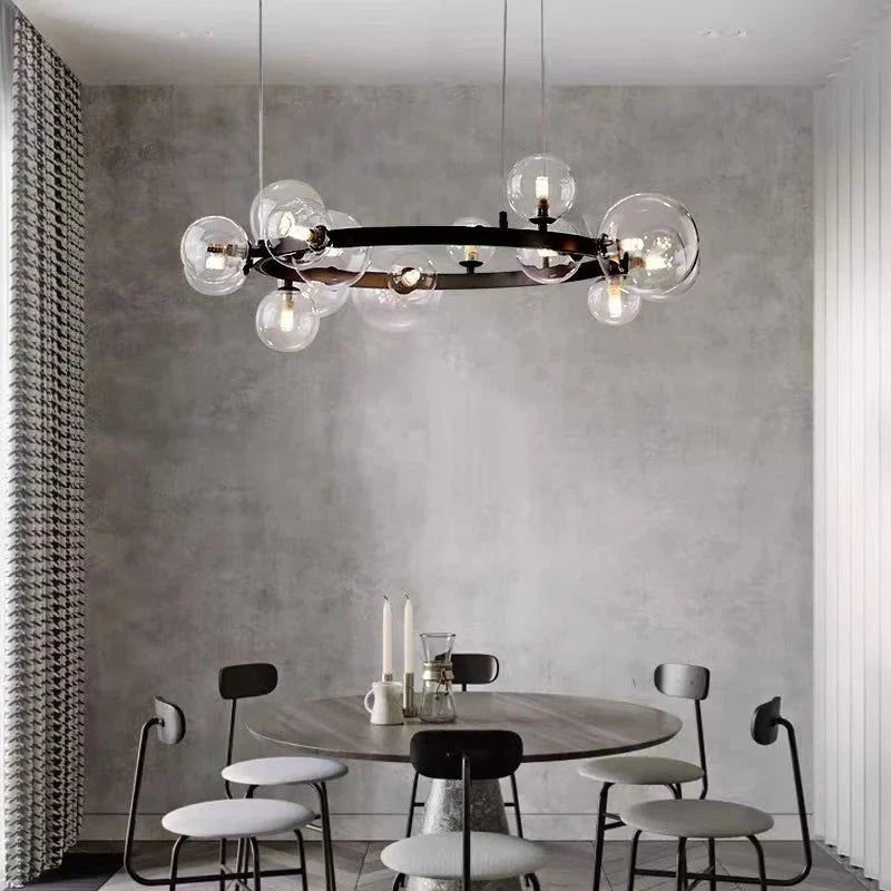 Oversized Nordic Black Iron Glass Bubble Collection Chandelier Suit for Living/Dining Room - Blushlighting