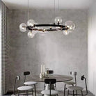 Oversized Nordic Black Iron Glass Bubble Collection Chandelier Suit for Living/Dining Room - Linear: 10Heads L47.2'*H11.8"Warm LightBlushlighting