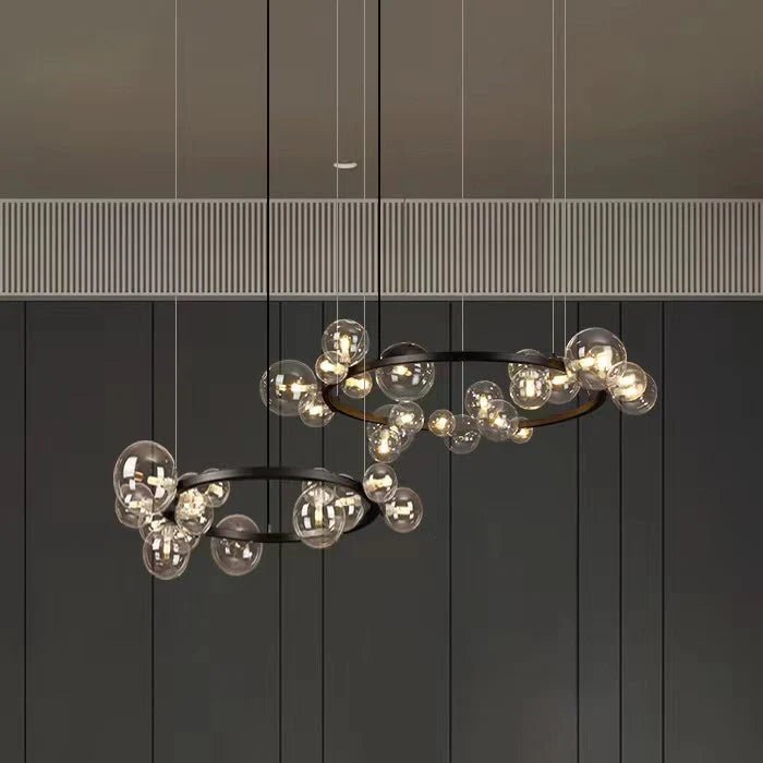 Oversized Nordic Black Iron Glass Bubble Collection Chandelier Suit for Living/Dining Room - Blushlighting