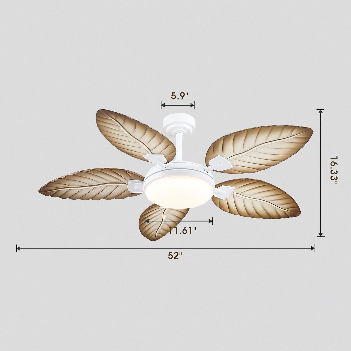 Palm Leaf Ceiling Fans with Lights Tropical Ceiling Fans 6 Speeds Reversible Wood Grain 52" - Blushlighting