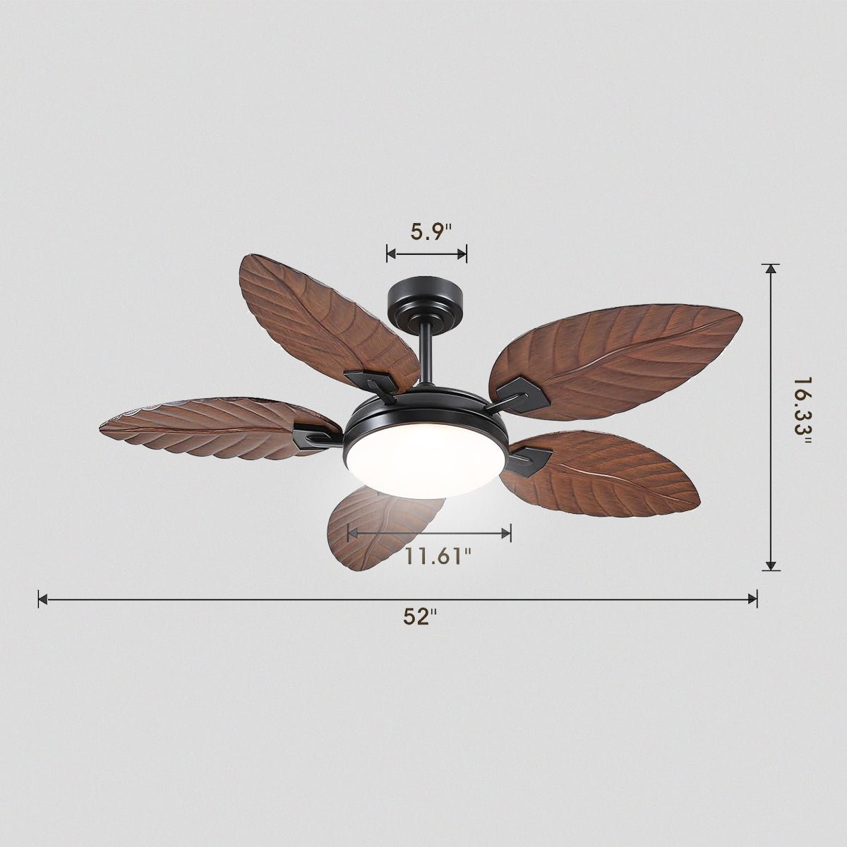 Palm Leaf Ceiling Fans with Lights Tropical Ceiling Fans 6 Speeds Reversible Wood Grain 52" - Blushlighting