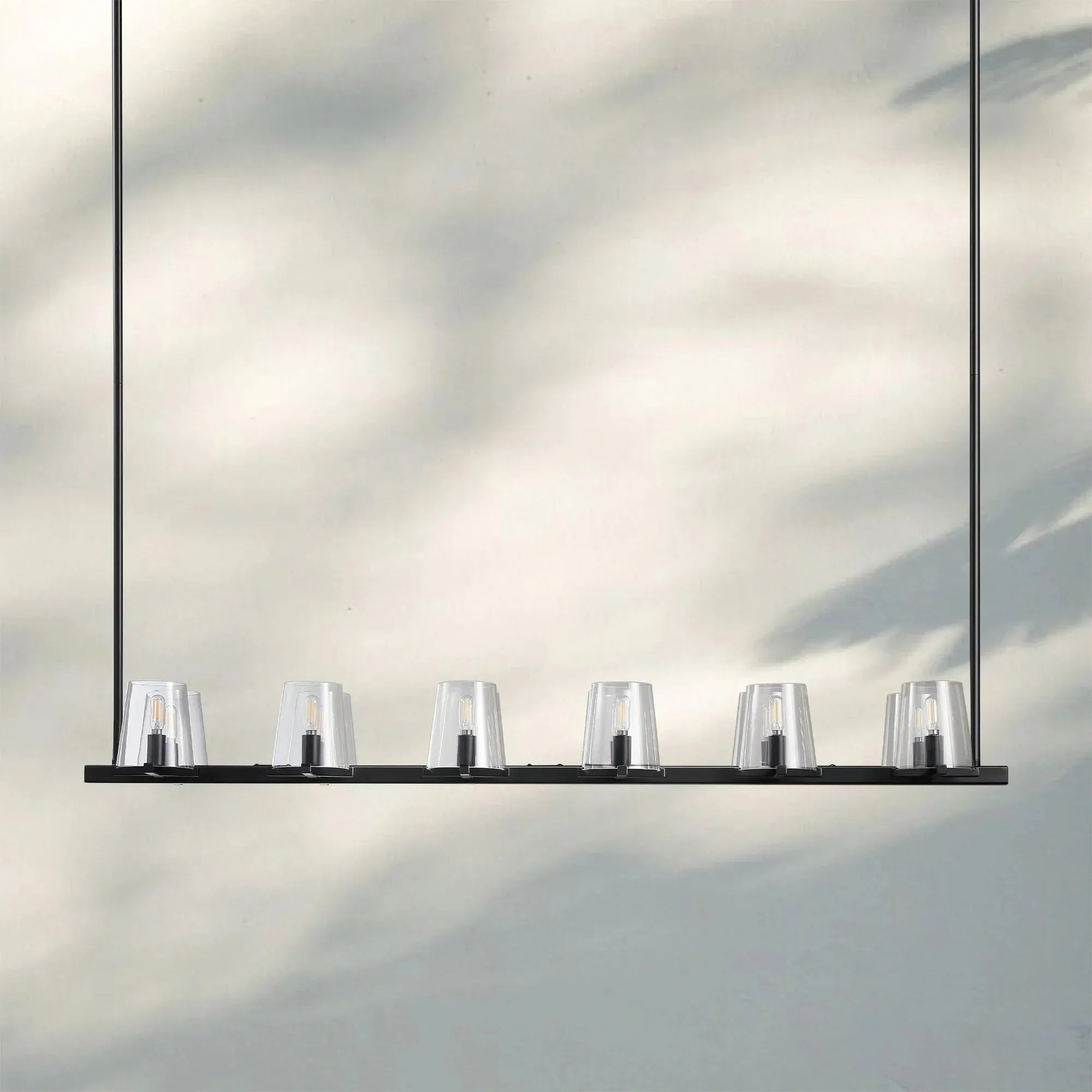 Pauilla Claar Glass Linear Chandelier-Linear 49" 10-Ligth-Matte Black-