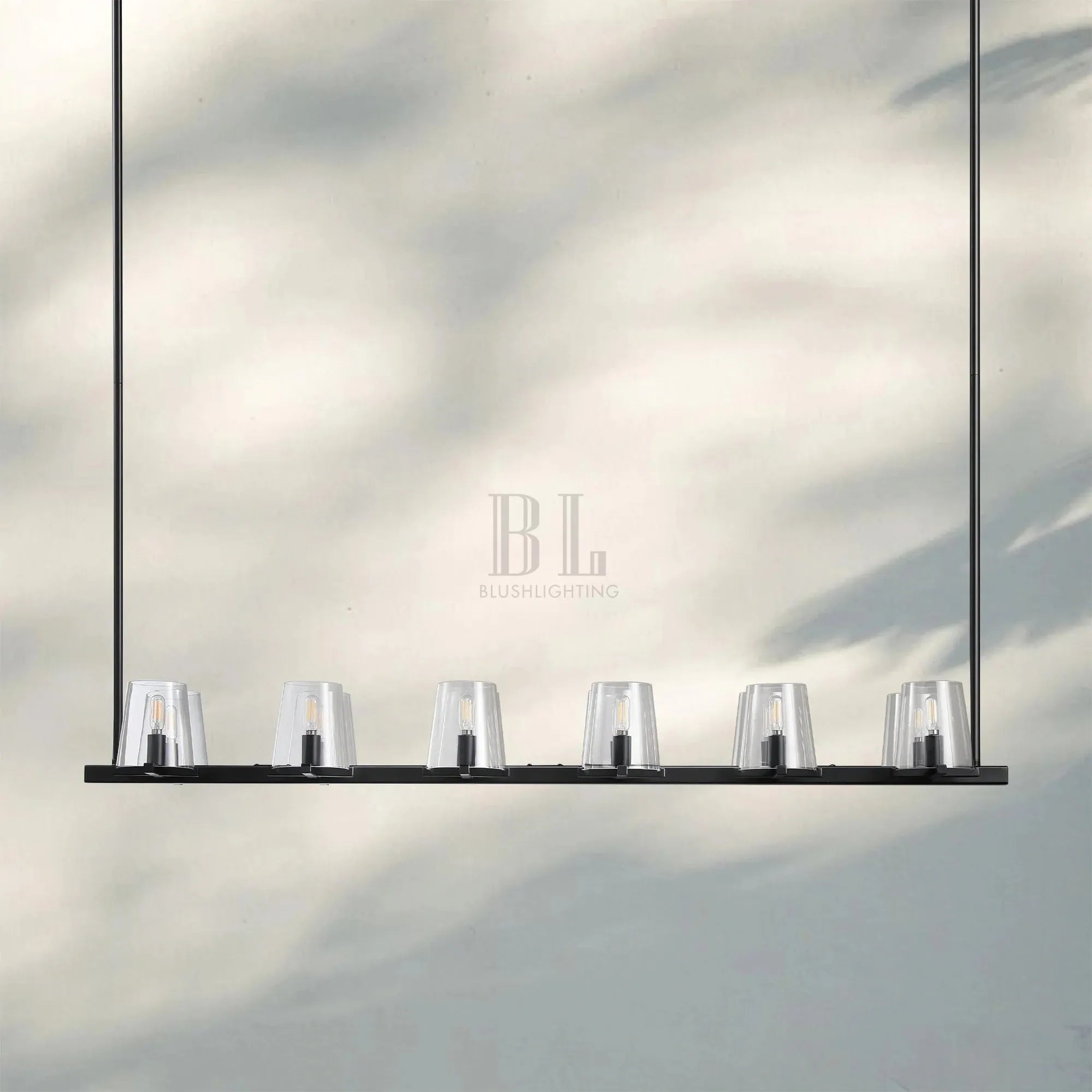 Pauilla Claar Glass Linear Chandelier-Linear 49" 10-Ligth-Matte Black-