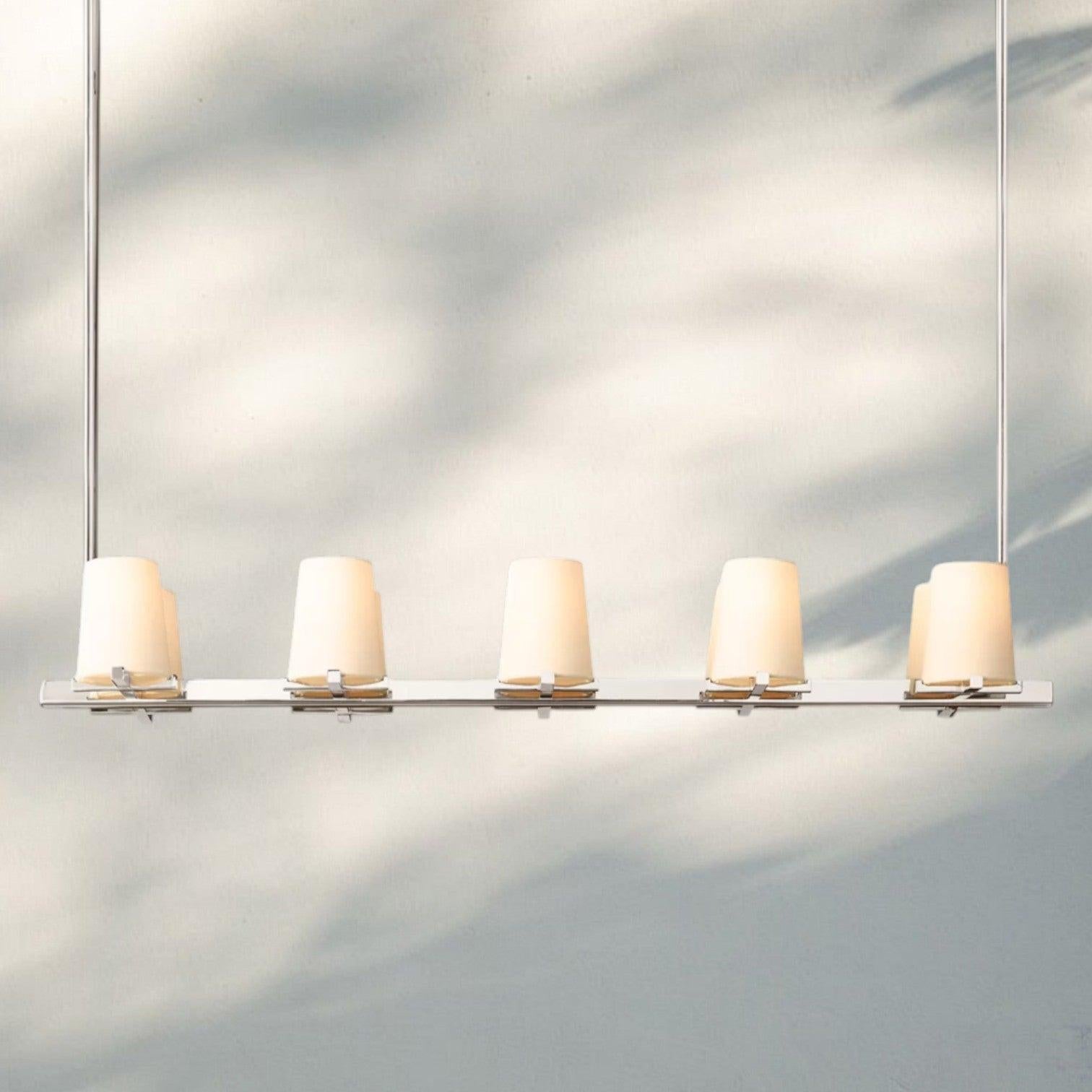 Pauilla Fabric Shade Linear Chandelier 49" 60”-49'' 10-Light-Polished Nickel-