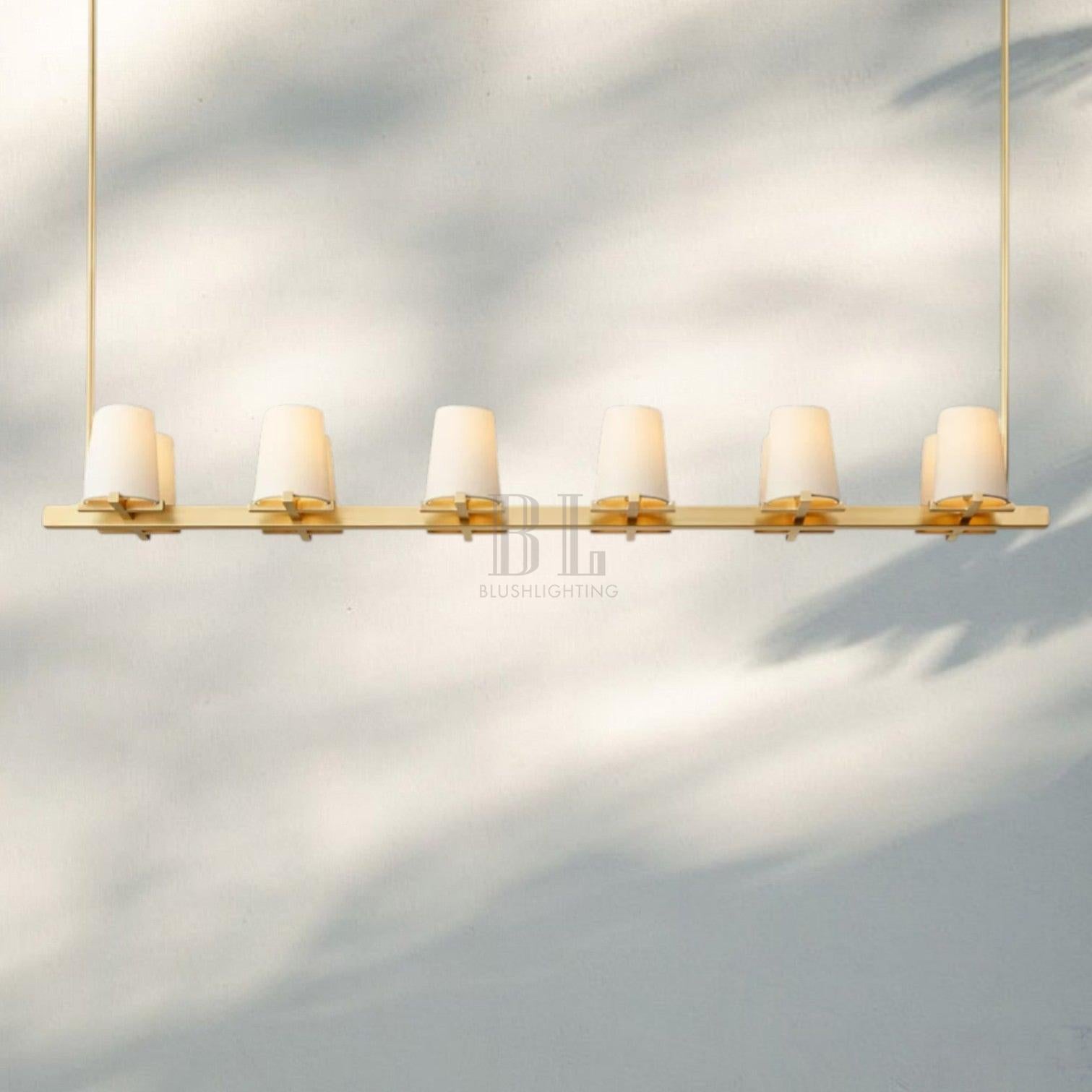Pauilla Fabric Shade Linear Chandelier 49" 60”-60'' 12-Light-Brass-