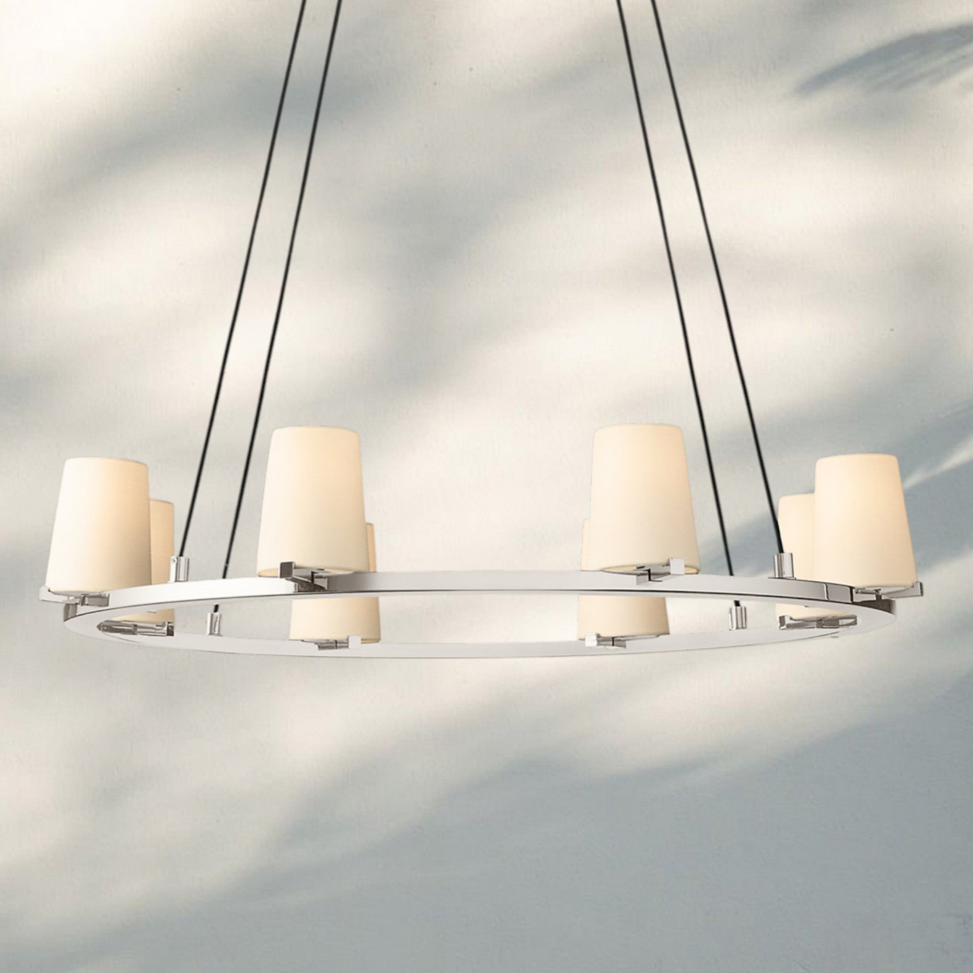 Pauilla Fabric Shade Round Chandelier 36" 48" 60″-36" 8-Light-Polished Nickel-