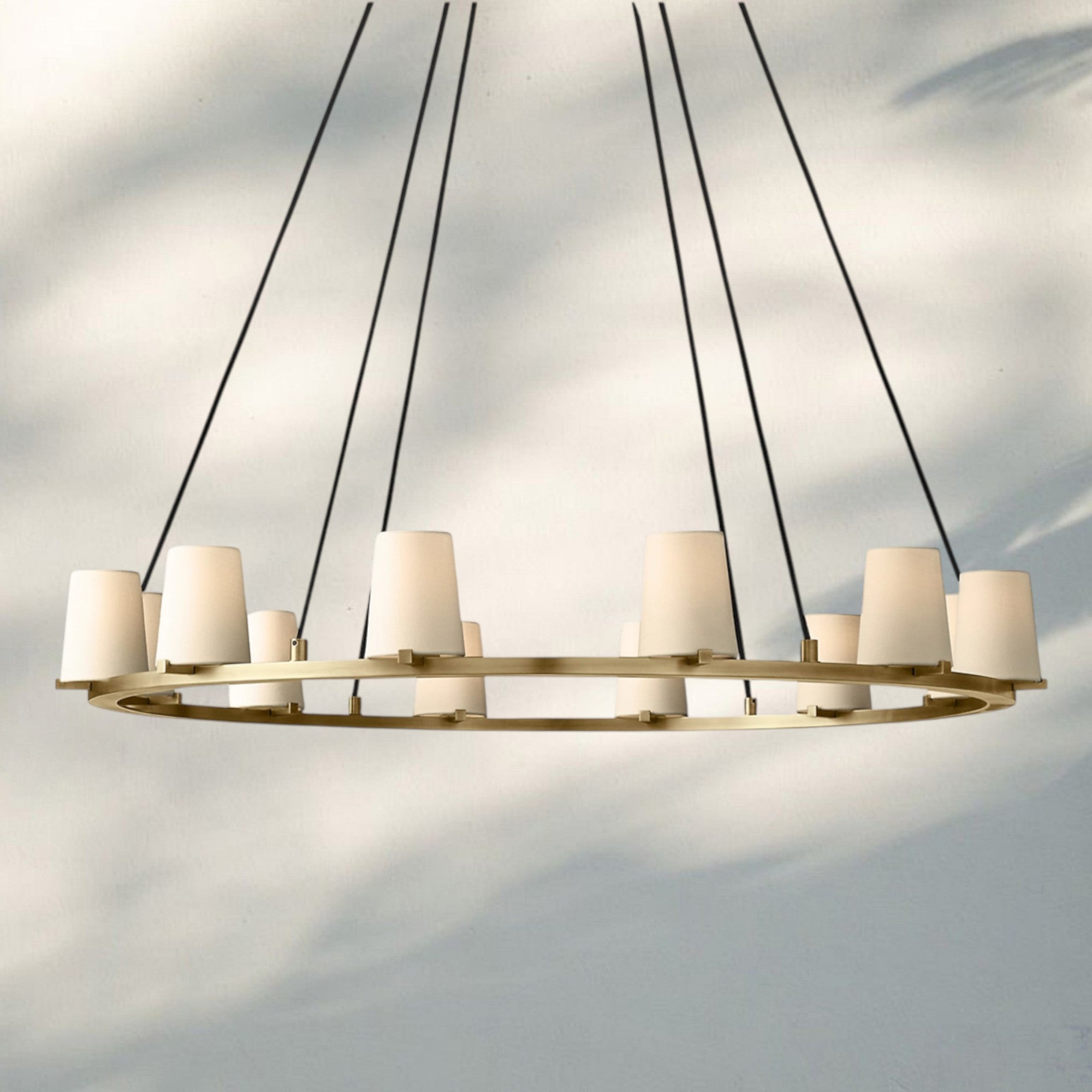 Pauilla Fabric Shade Round Chandelier 36" 48" 60″-48“ 12-Light-Lacquered Burnished Brass-