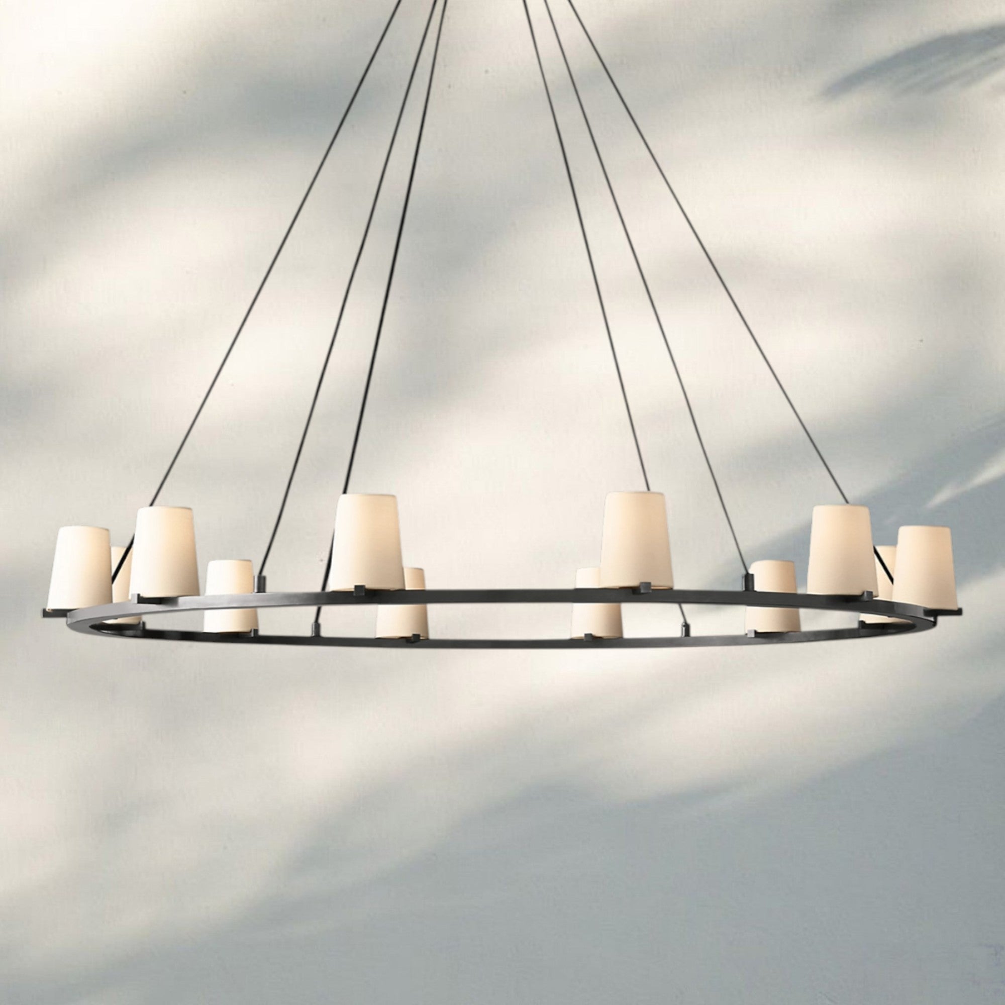 Pauilla Fabric Shade Round Chandelier 36" 48" 60″-60” 12-Light-Bronze-