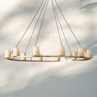 Pauilla Fabric Shade Round Chandelier 36" 48" 60″-60” 12-Light-Lacquered Burnished Brass-