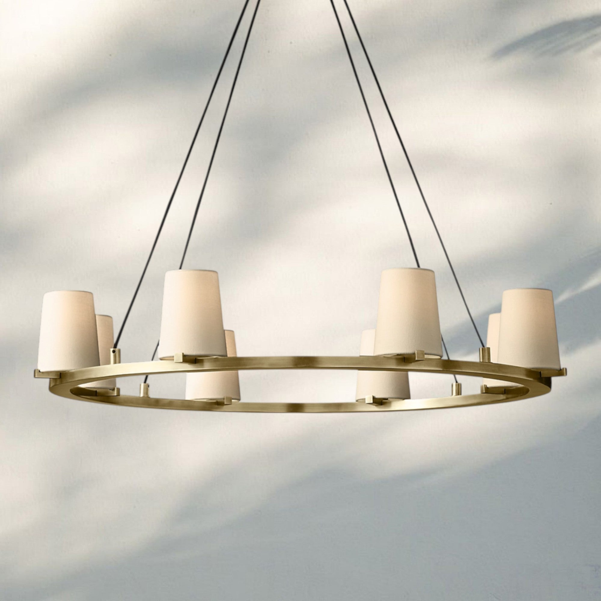 Pauilla Fabric Shade Round Chandelier 36" 48" 60″-36" 8-Light-Lacquered Burnished Brass-