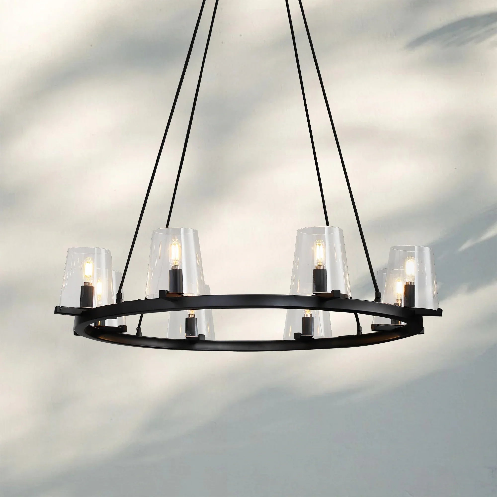 Pauilla Modern Clear Glass Round Chandelier 36'' 48‘’ 60‘’-Round 36" 8-Light-Matte Black-