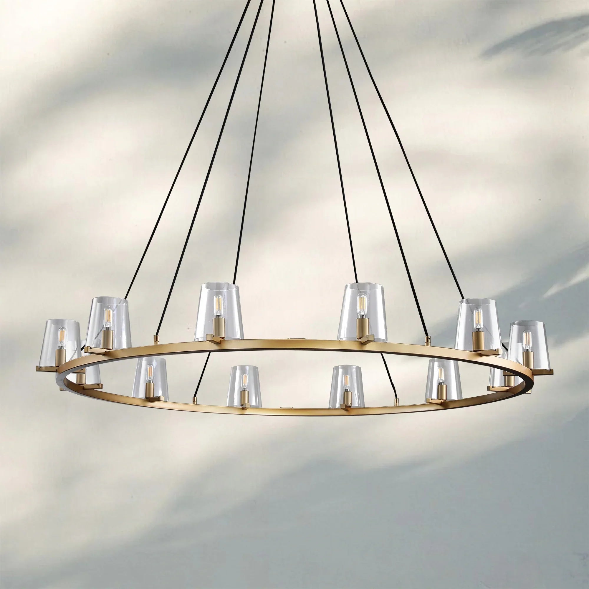 Pauilla Modern Clear Glass Round Chandelier 36'' 48‘’ 60‘’-Round 60" 12-Light-Lacquered Burnished Brass-