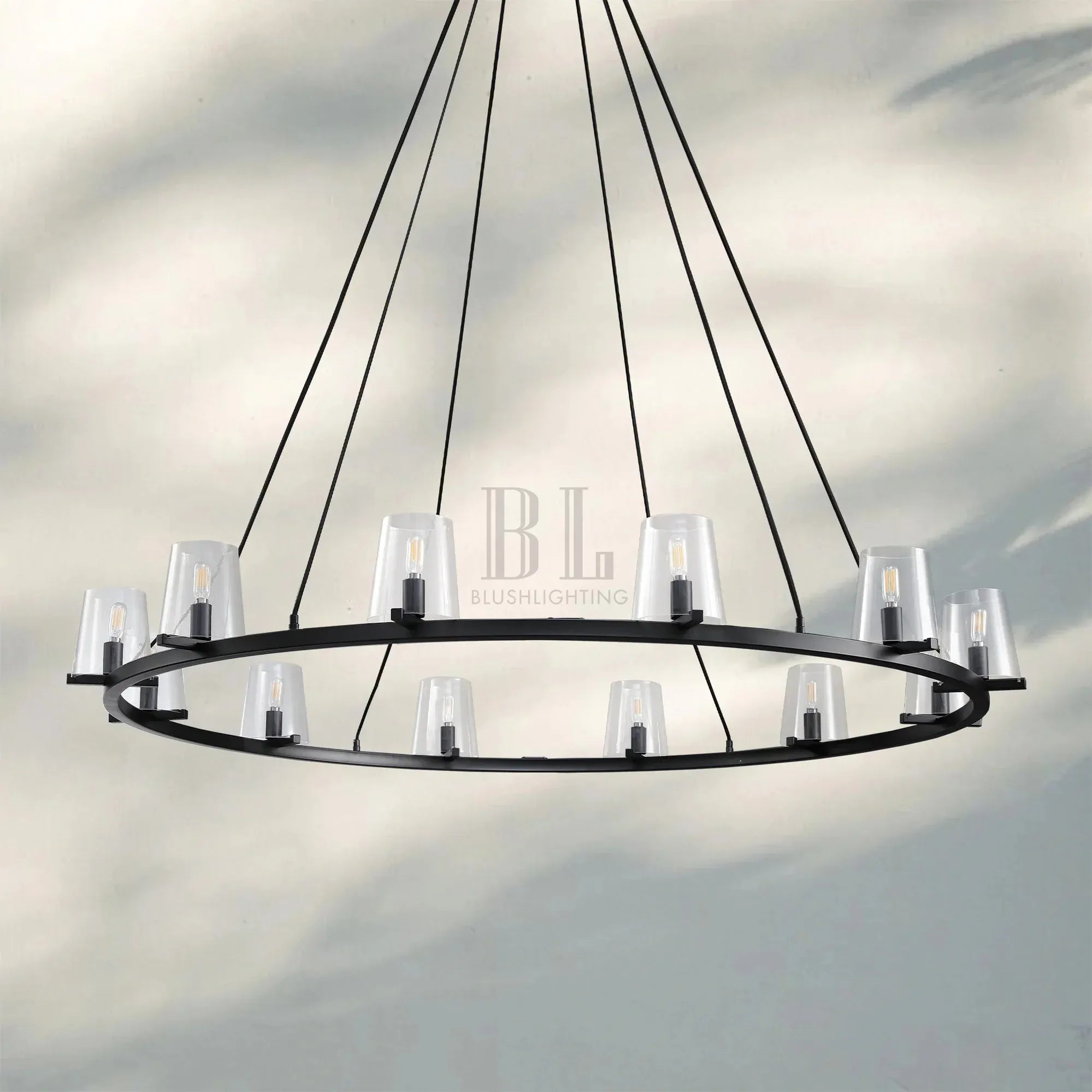 Pauilla Modern Clear Glass Round Chandelier 36'' 48‘’ 60‘’-Round 60" 12-Light-Matte Black-