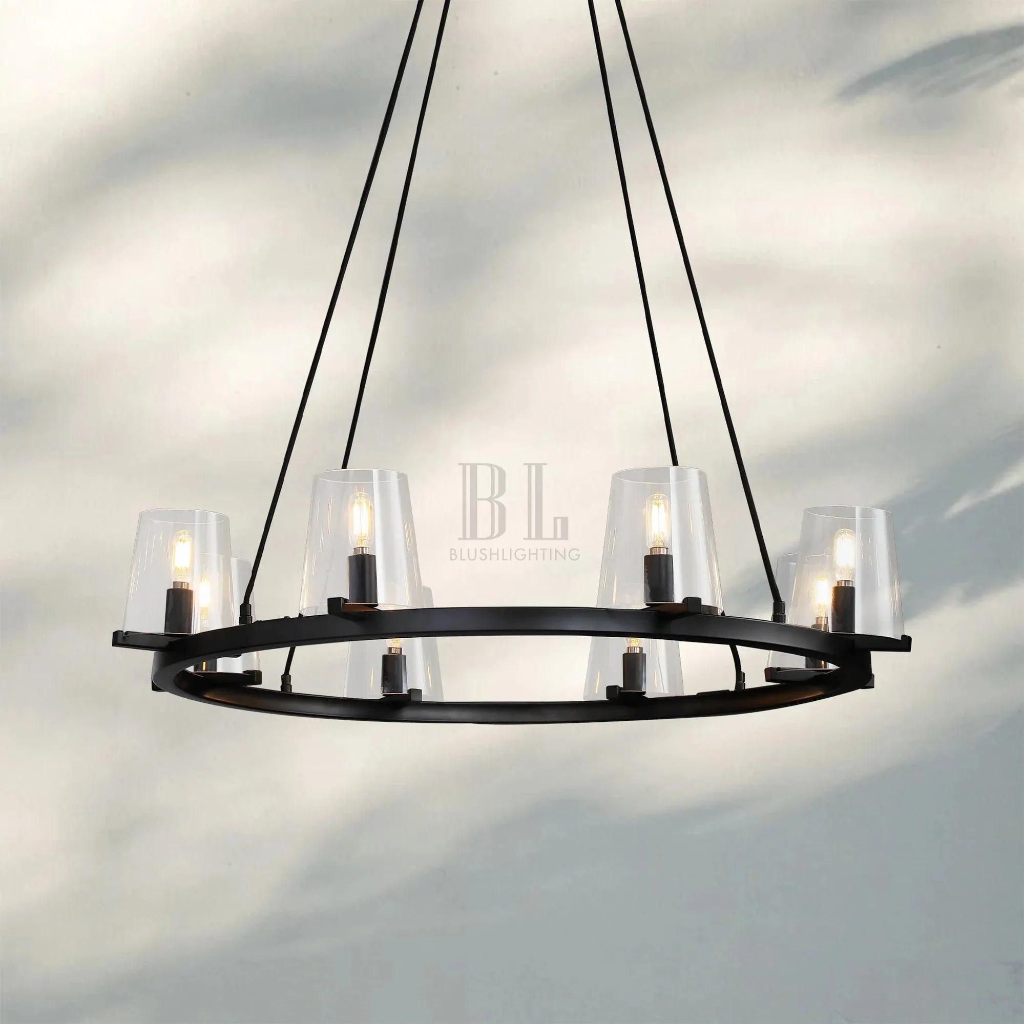 Pauilla Modern Clear Glass Round Chandelier 36'' 48‘’ 60‘’-Round 36" 8-Light-Matte Black-