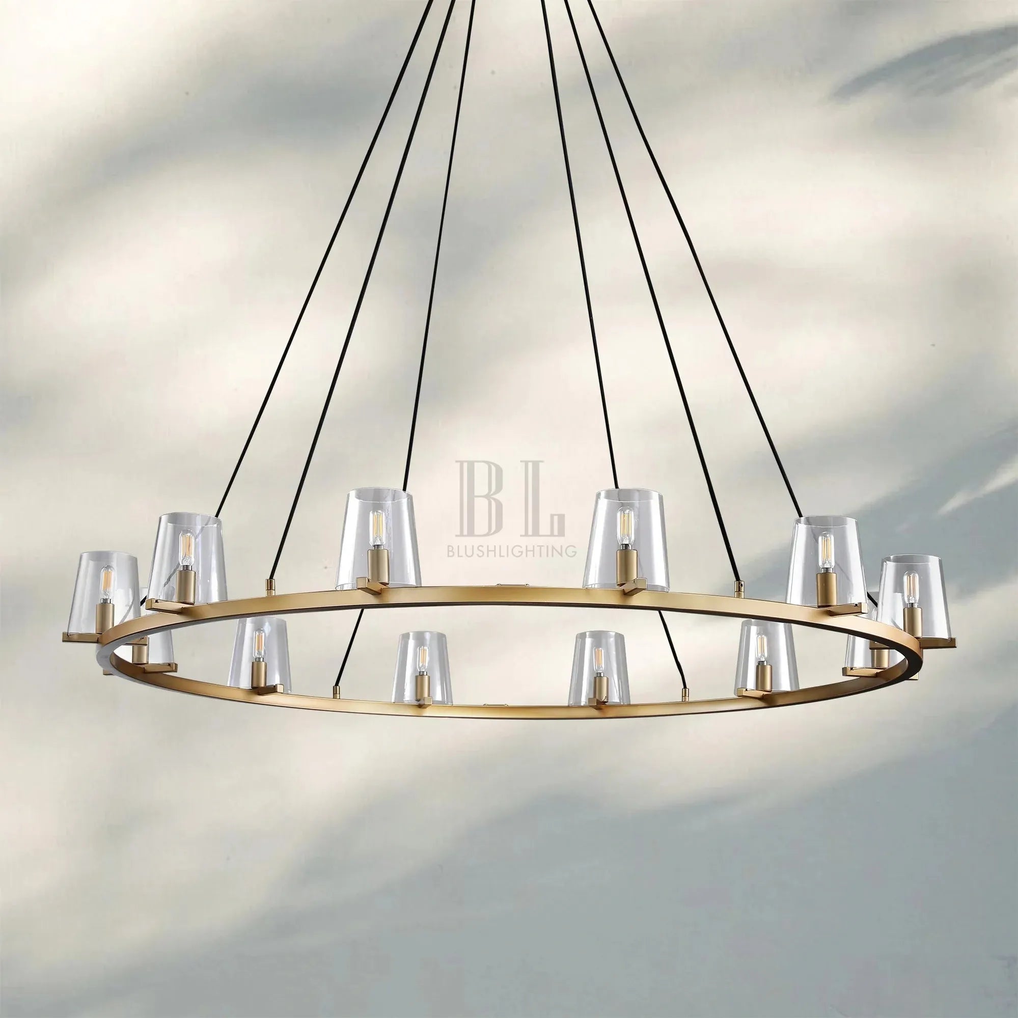 Pauilla Modern Clear Glass Round Chandelier 36'' 48‘’ 60‘’-Round 60" 12-Light-Lacquered Burnished Brass-