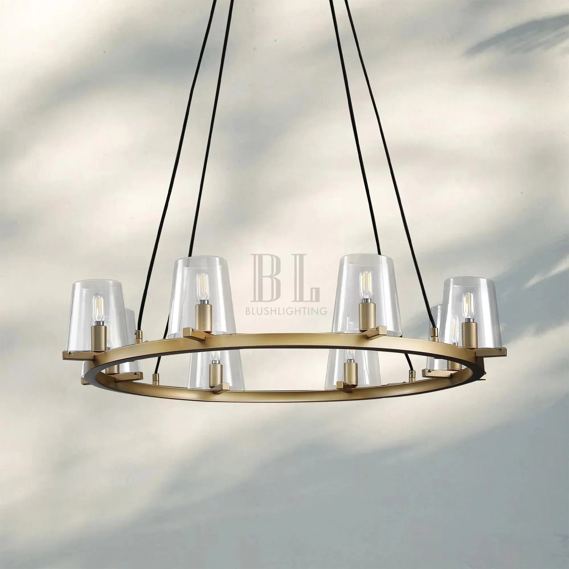 Pauilla Modern Clear Glass Round Chandelier 36'' 48‘’ 60‘’-Round 36" 8-Light-Lacquered Burnished Brass-