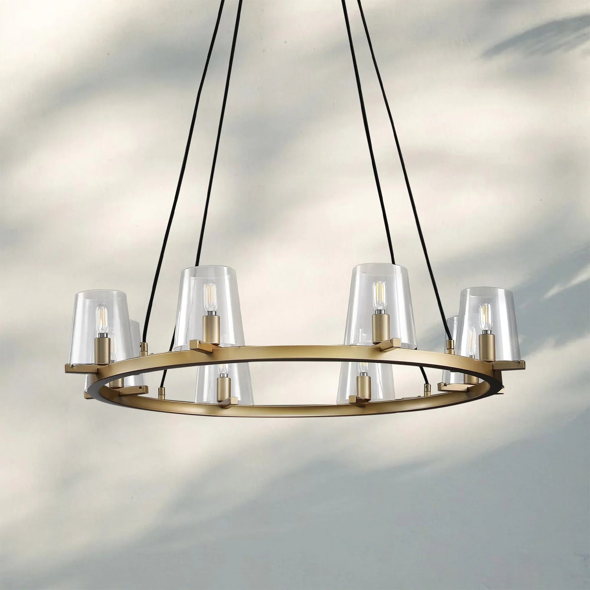 Pauilla Modern Clear Glass Round Chandelier 36'' 48‘’ 60‘’-Round 36" 8-Light-Lacquered Burnished Brass-