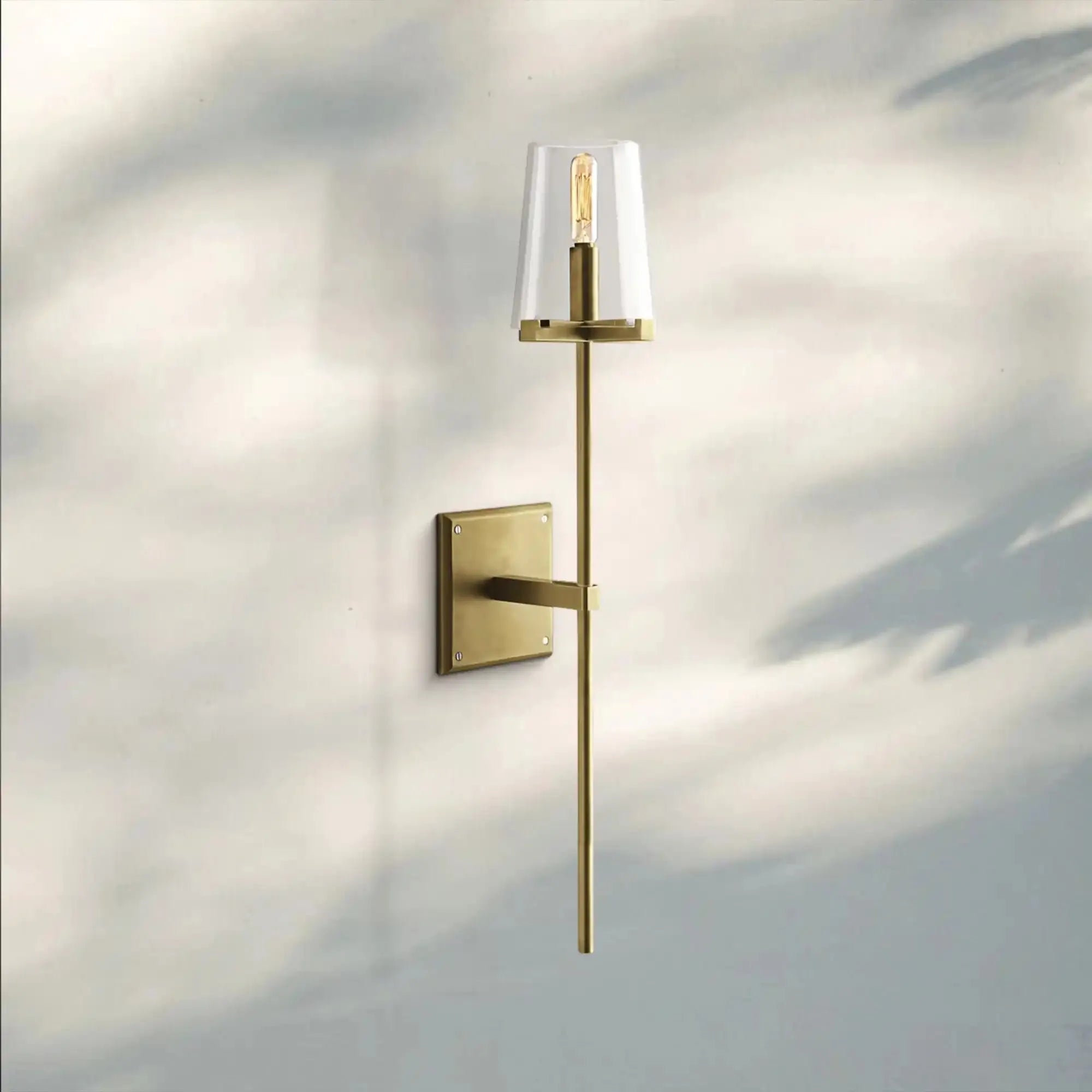 Pauilla Torch Clear Glass Sconce-Lacquered Burnished Brass-