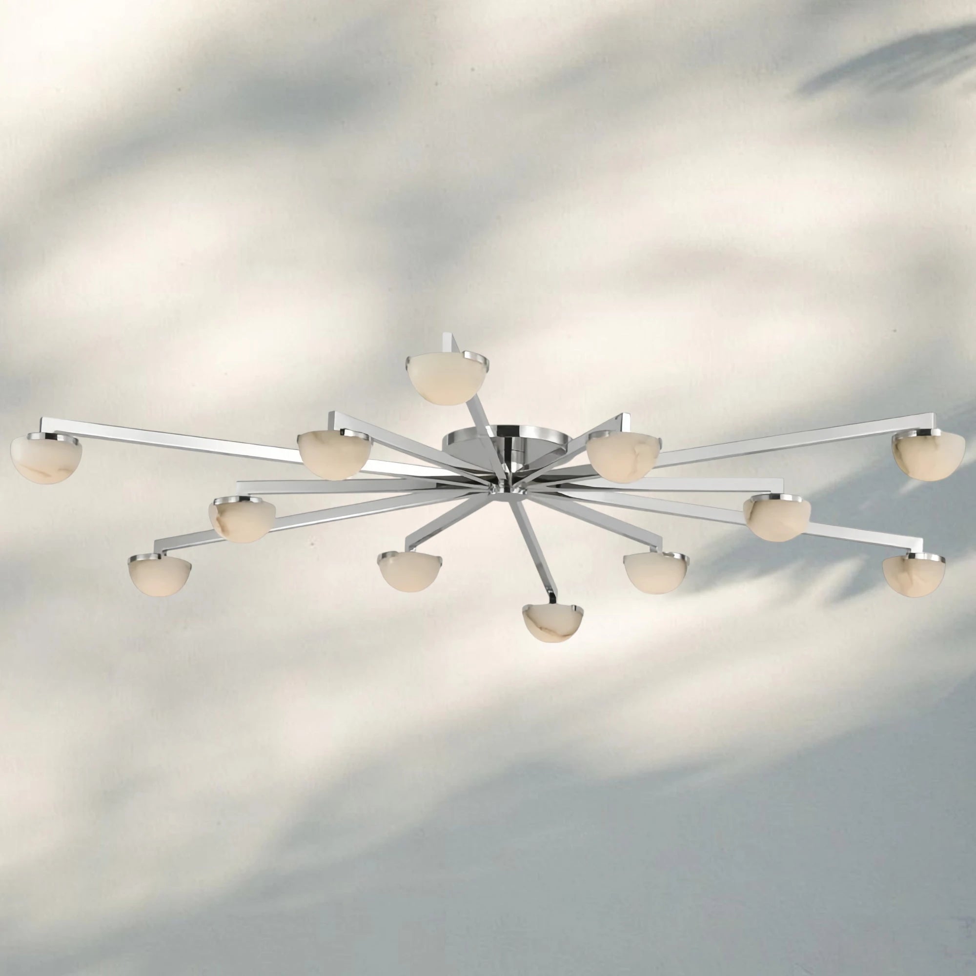 Pedrea Alabaster Wearstler Large Staggered Arm Flush Mount-60'' 12-Light-Polished Nickel-