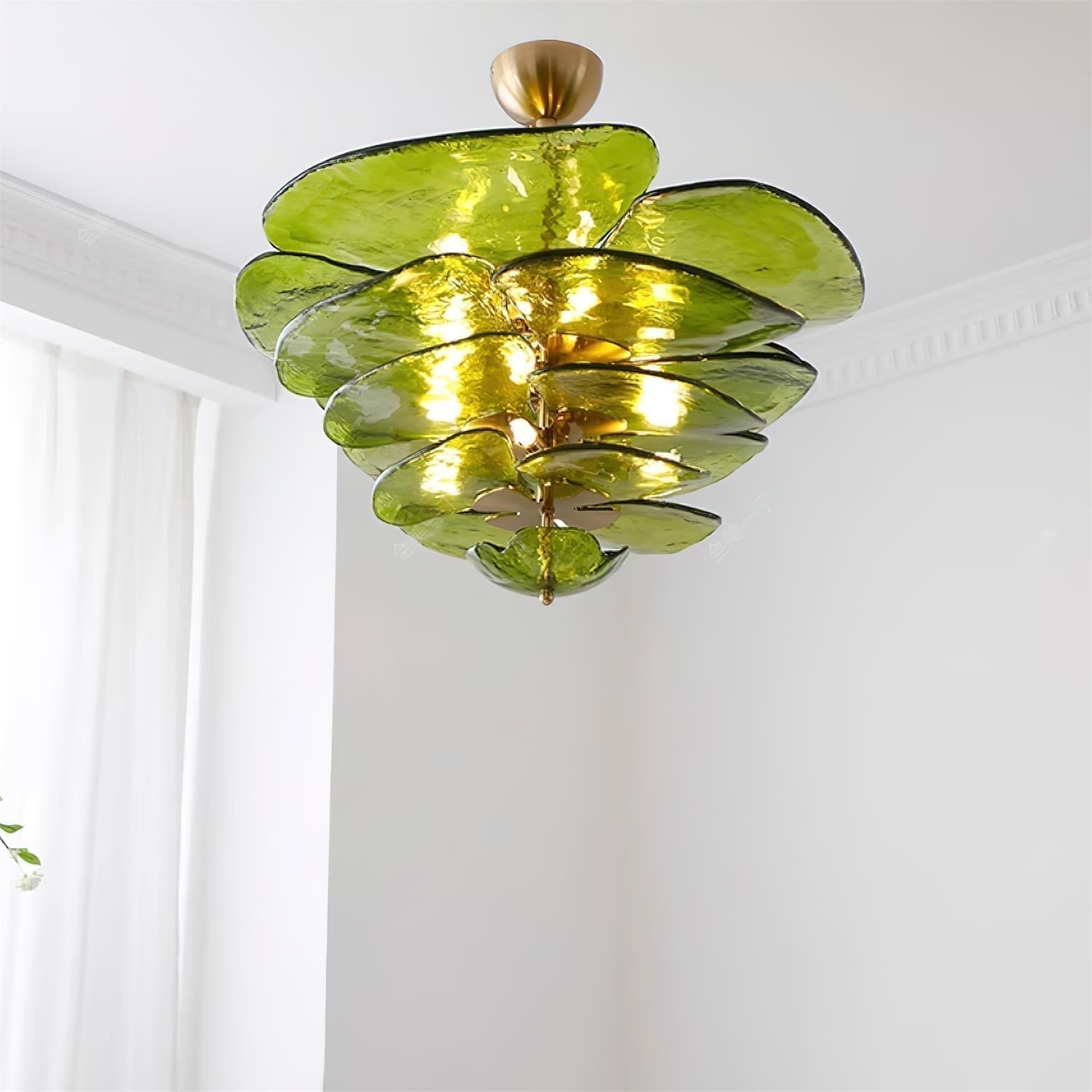 Petals Gold Murano Chandelier - 20-lights ∅ 39.4″ x H 21.7″Green & GoldBlushlighting