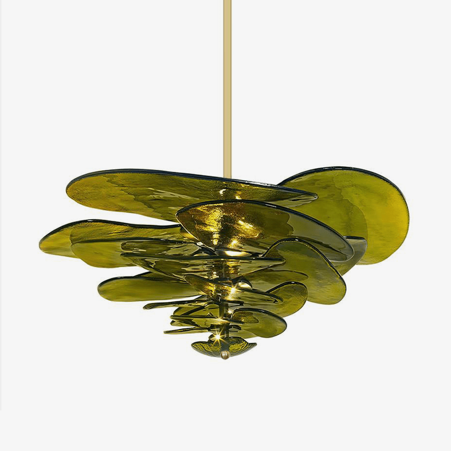 Petals Gold Murano Chandelier - 12-lights ∅ 26.3″ x H 11.4″Clear & GoldBlushlighting