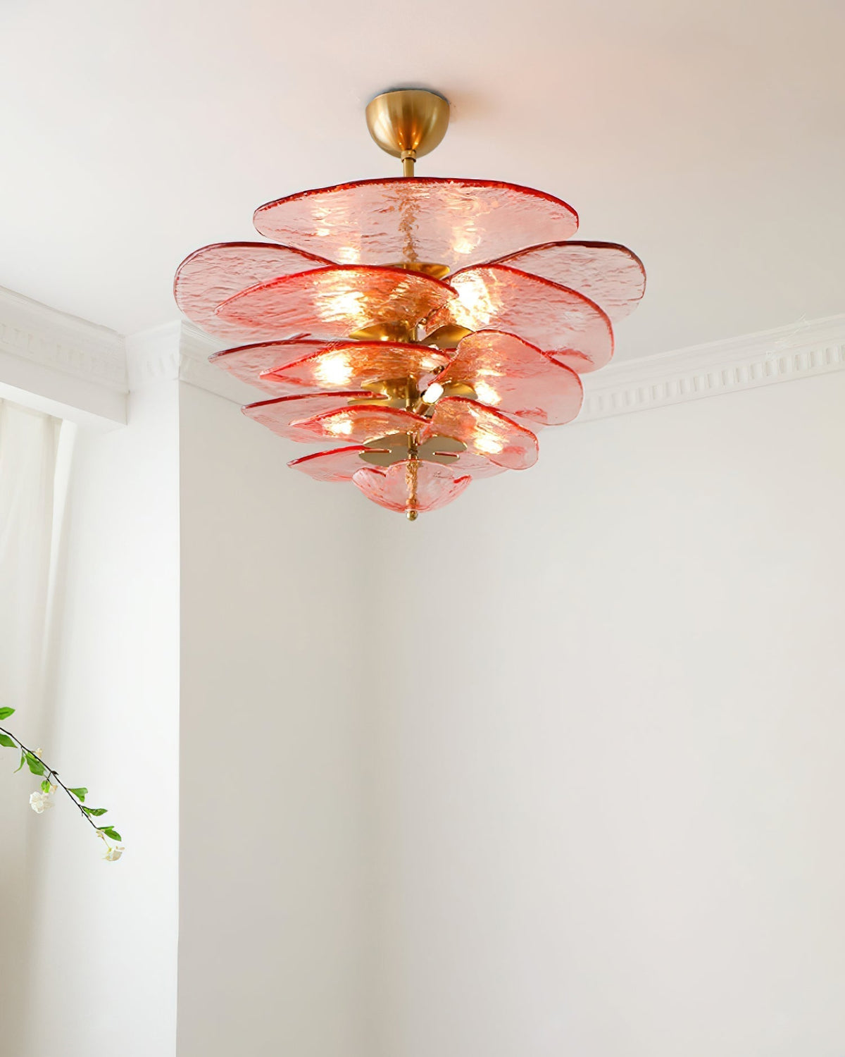 Petals Gold Murano Chandelier - 8-lights ∅ 21.6″ x H 8.6″Clear & GoldBlushlighting
