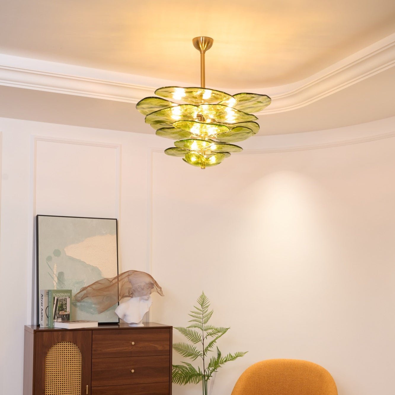 Petals Gold Murano Chandelier - 8-lights ∅ 21.6″ x H 8.6″Clear & GoldBlushlighting