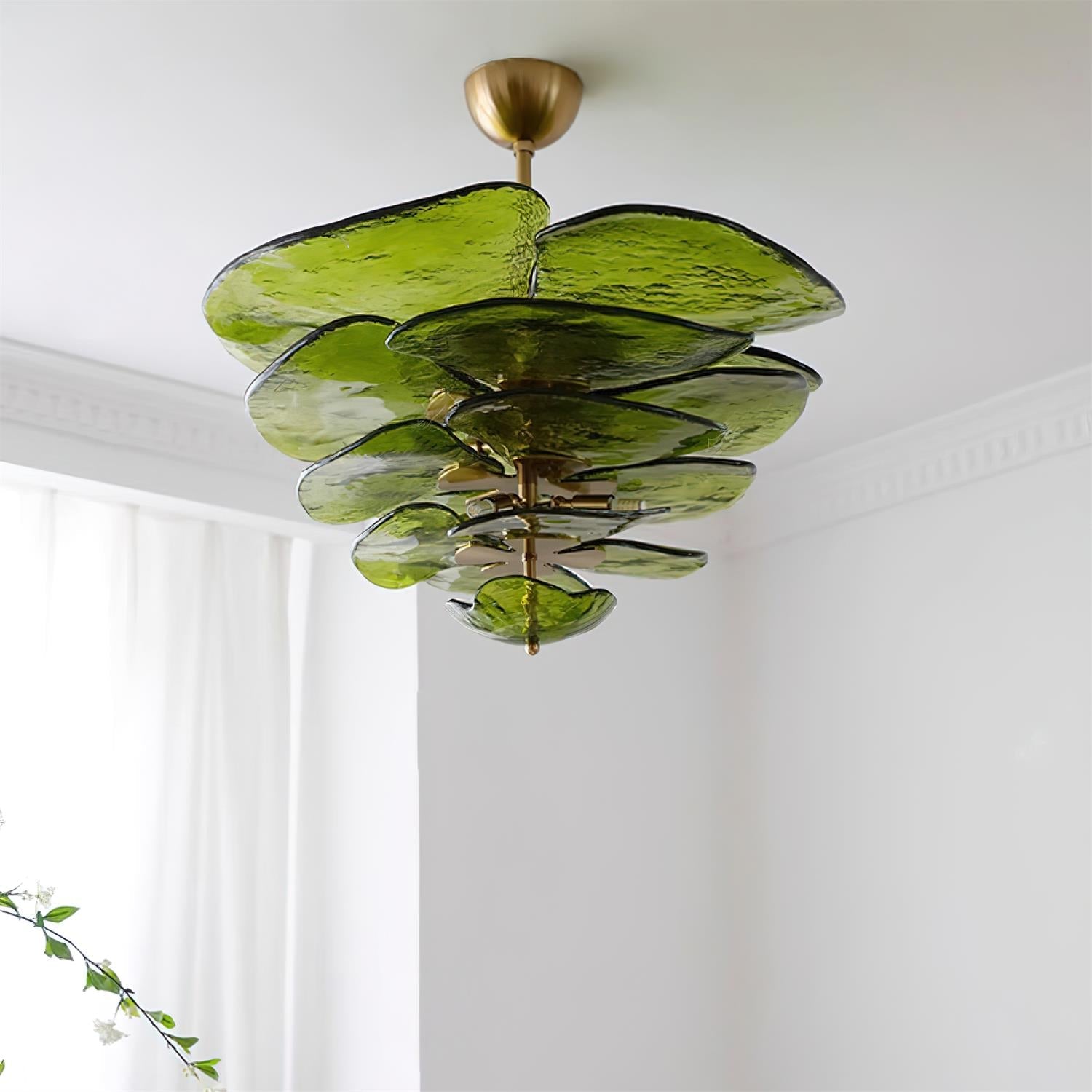Petals Gold Murano Chandelier - 12-lights ∅ 26.3″ x H 11.4″Clear & GoldBlushlighting
