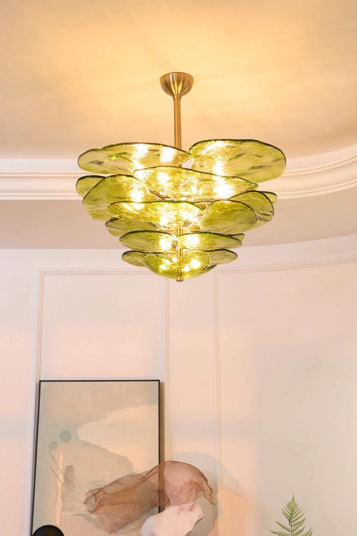 Petals Gold Murano Chandelier - 8-lights ∅ 21.6″ x H 8.6″Clear & GoldBlushlighting