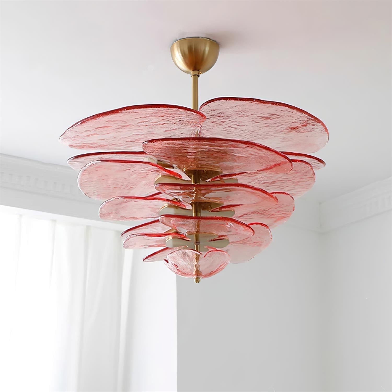 Petals Gold Murano Chandelier - 12-lights ∅ 26.3″ x H 11.4″Clear & GoldBlushlighting