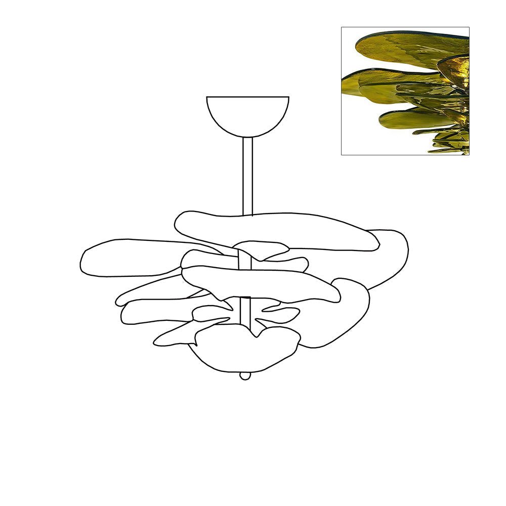 Petals Gold Murano Chandelier - 8-lights ∅ 21.6″ x H 8.6″Green & GoldBlushlighting