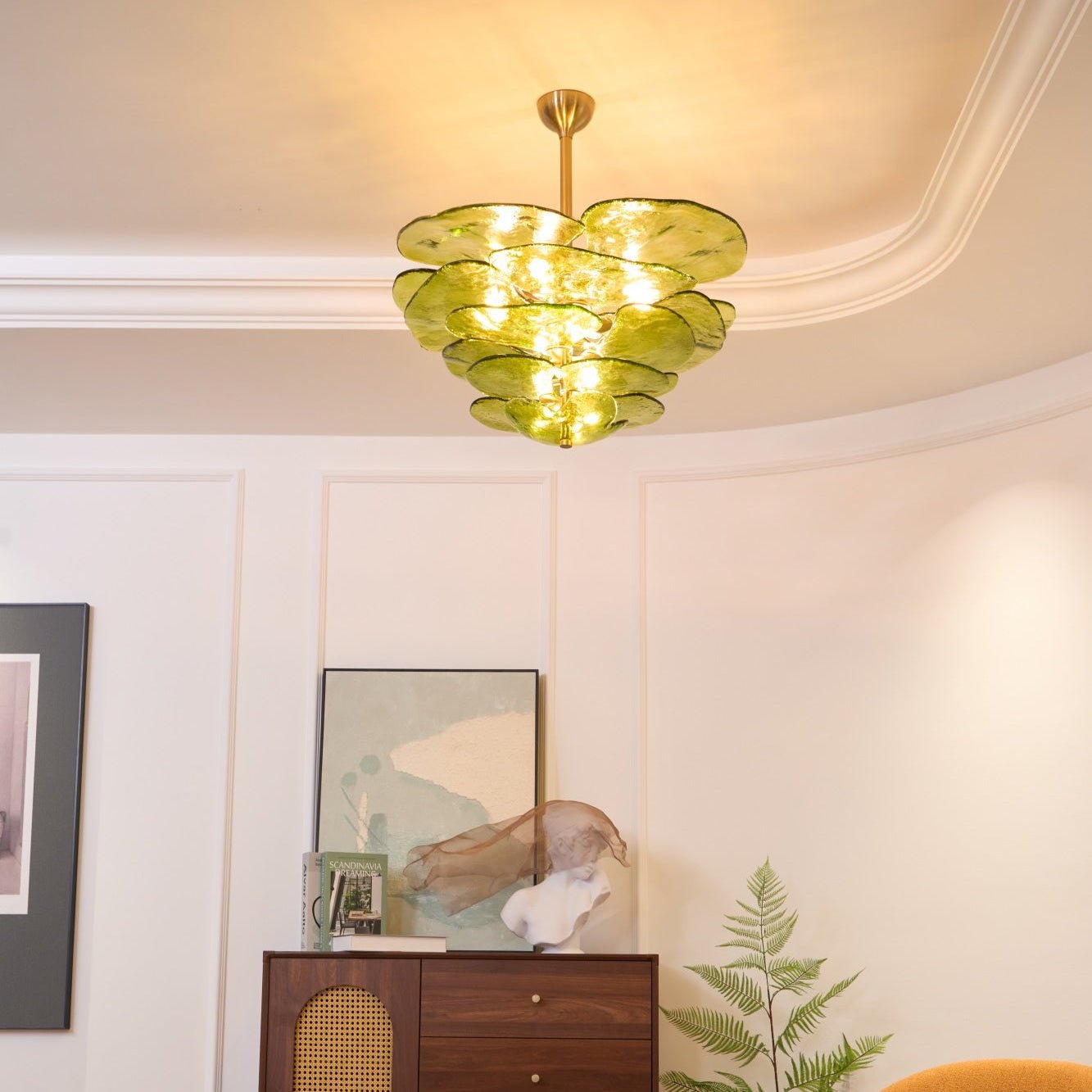 Petals Gold Murano Chandelier - 8-lights ∅ 21.6″ x H 8.6″Clear & GoldBlushlighting