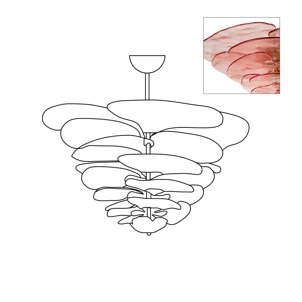 Petals Gold Murano Chandelier - 8-lights ∅ 21.6″ x H 8.6″Clear & GoldBlushlighting