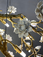 Post-Modern Art Brass and Ceramics Flower Pendant Branch Chandelier for Living/Dining Room-Chandeliers-Blushlighting