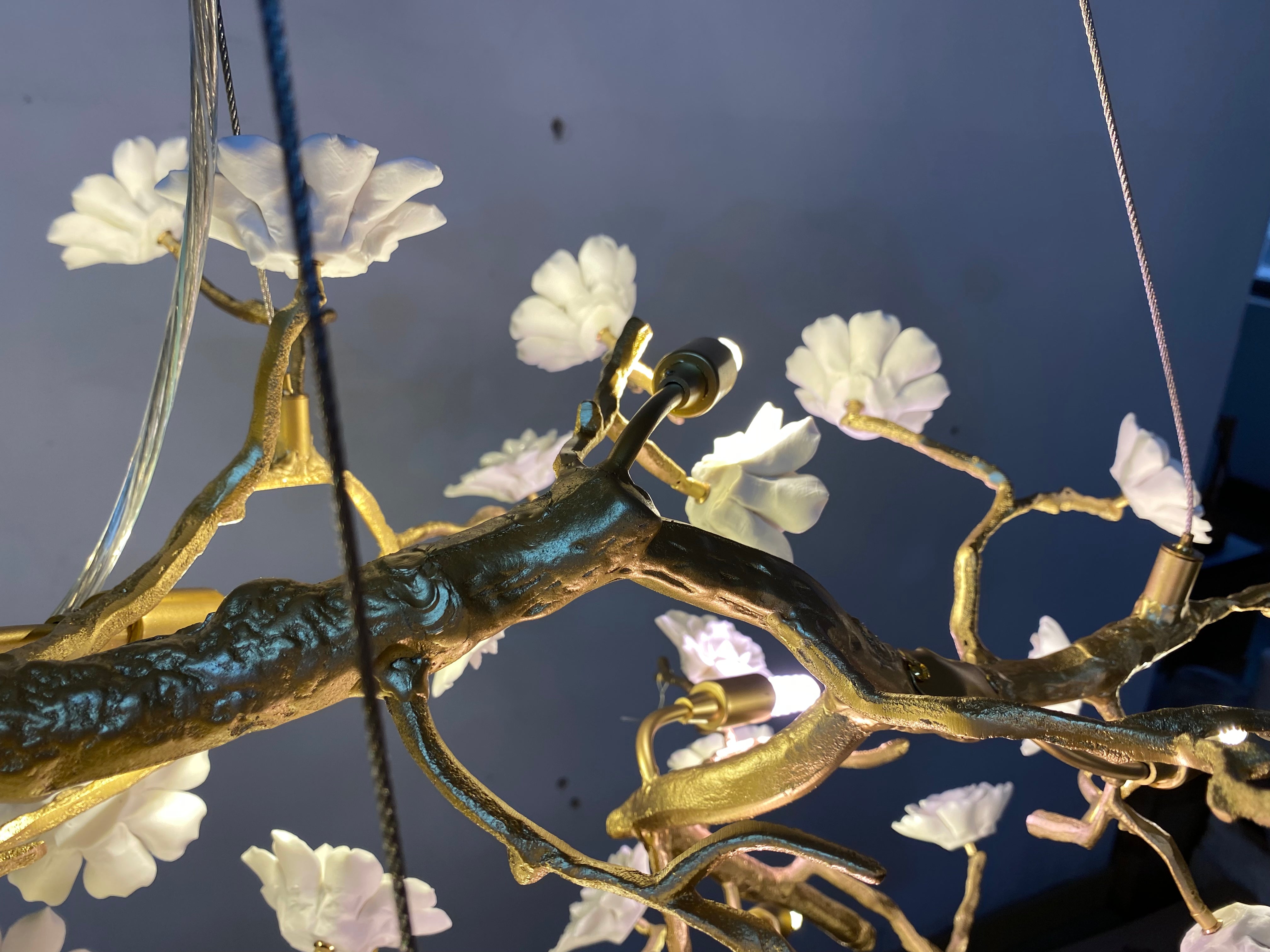 Post-Modern Art Brass and Ceramics Flower Pendant Branch Chandelier for Living/Dining Room-Chandeliers-Blushlighting