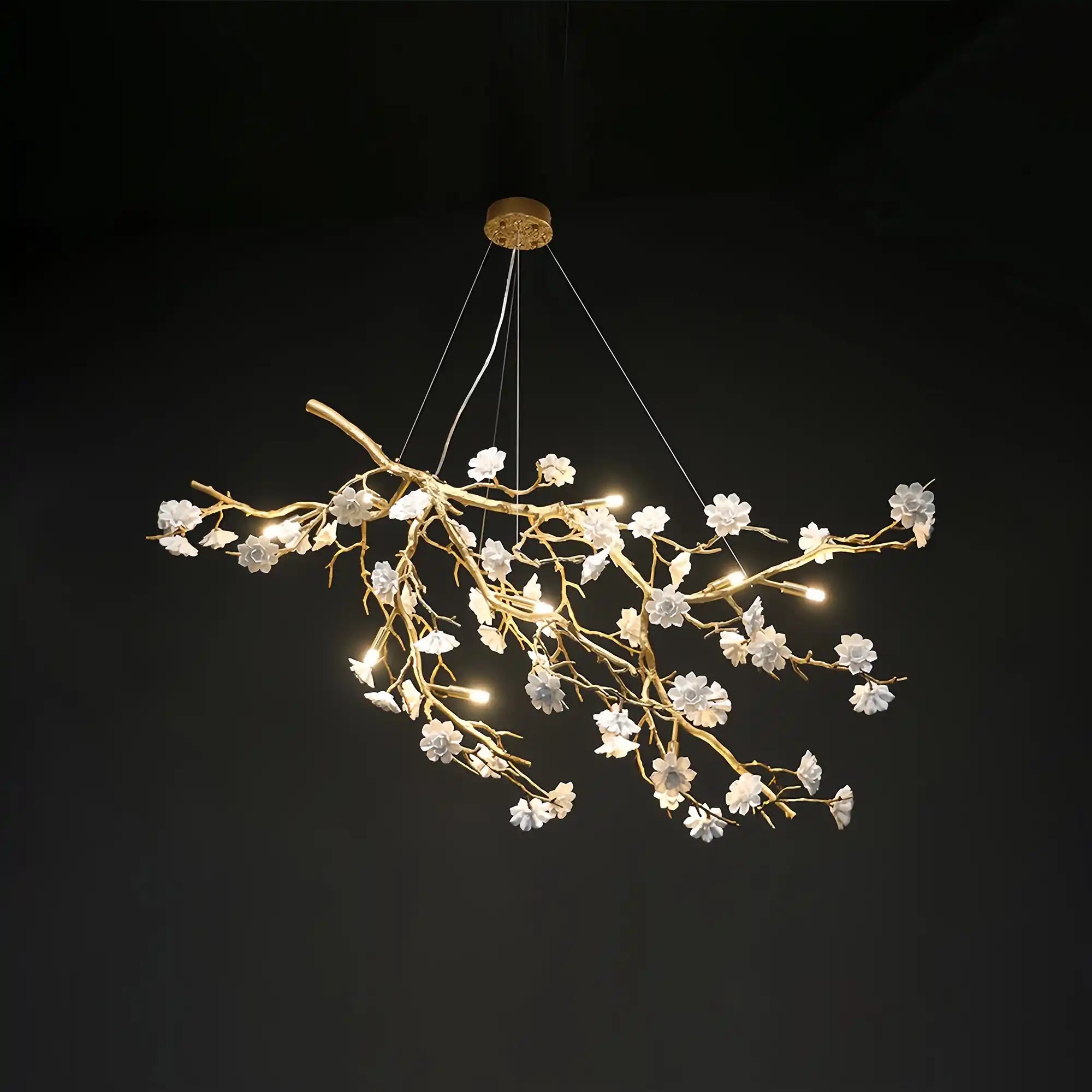 Post-Modern Art Brass and Ceramics Flower Pendant Branch Chandelier for Living/Dining Room-Chandeliers-Blushlighting