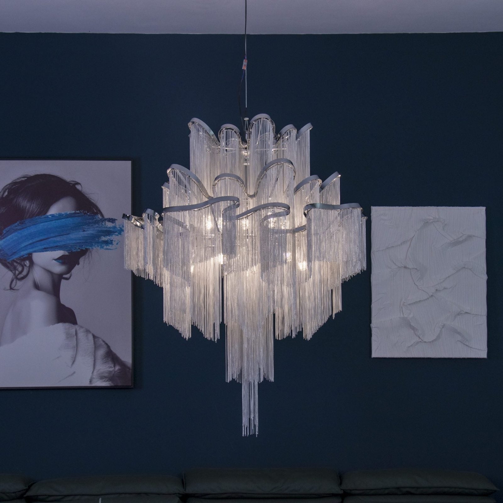 Post - Modern Extra Large Stainless Steel Long Tassel Chandelier - D70.9"*H70.9"SilverWarm LightBlushlighting