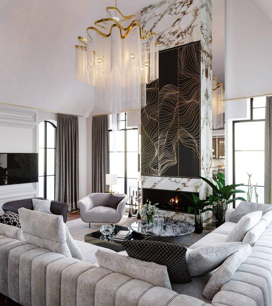 Post - Modern Extra Large Stainless Steel Long Tassel Chandelier - D39.4"*H39.4"Gold & SilverWarm LightBlushlighting