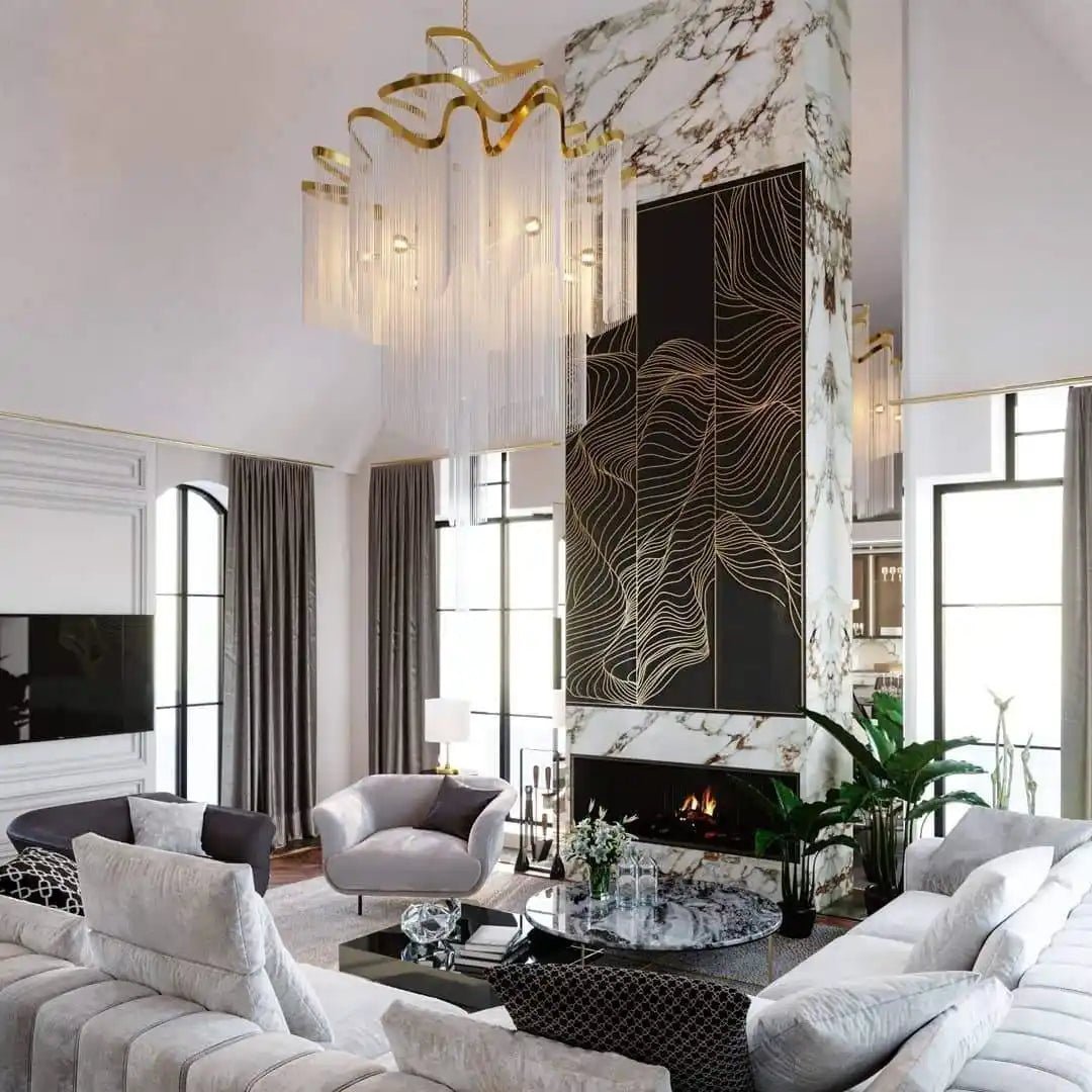 Post - Modern Extra Large Stainless Steel Long Tassel Chandelier - D39.4"*H39.4"Gold & SilverWarm LightBlushlighting