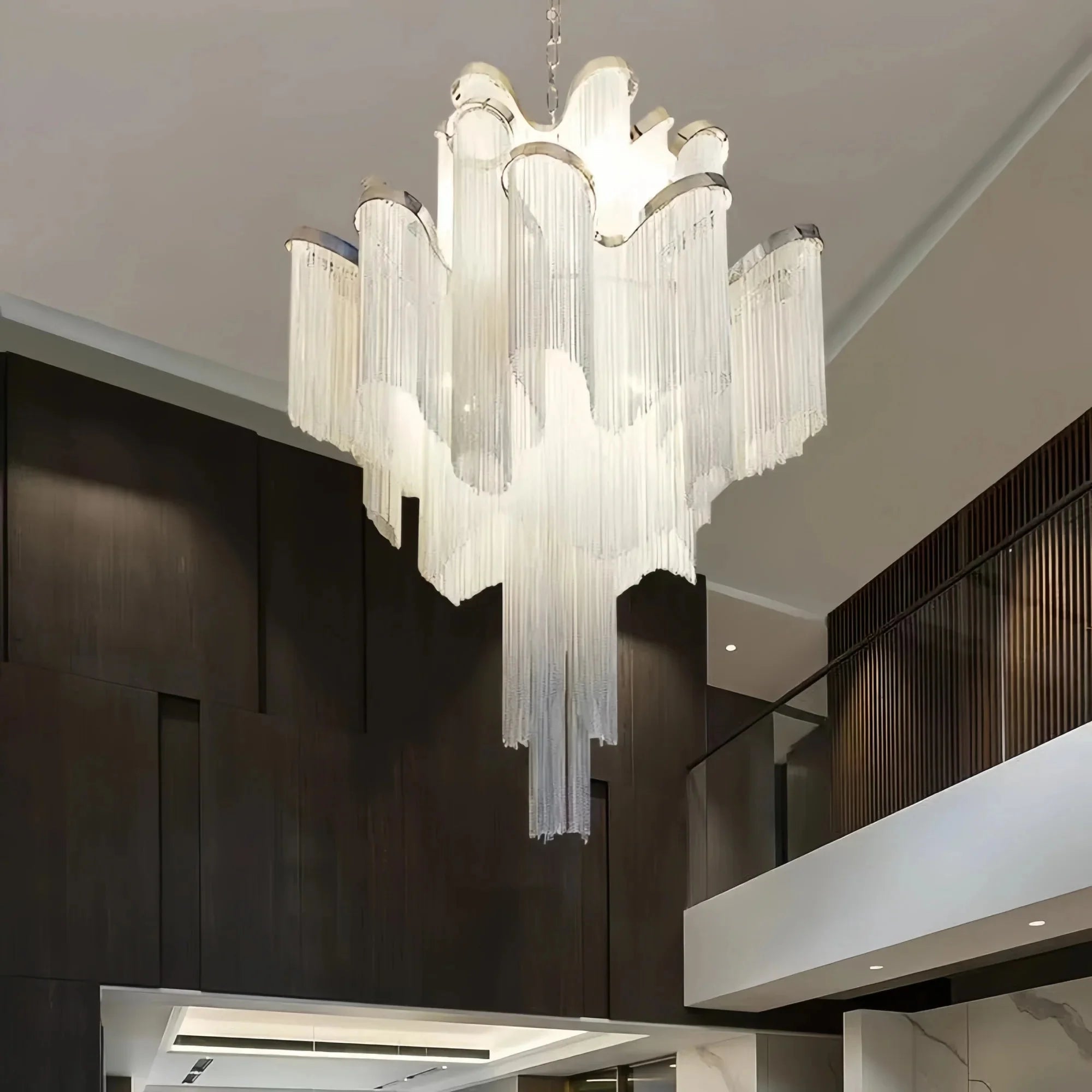 Post - Modern Extra Large Stainless Steel Long Tassel Chandelier - D47.2"*H47.2"SilverWarm LightBlushlighting