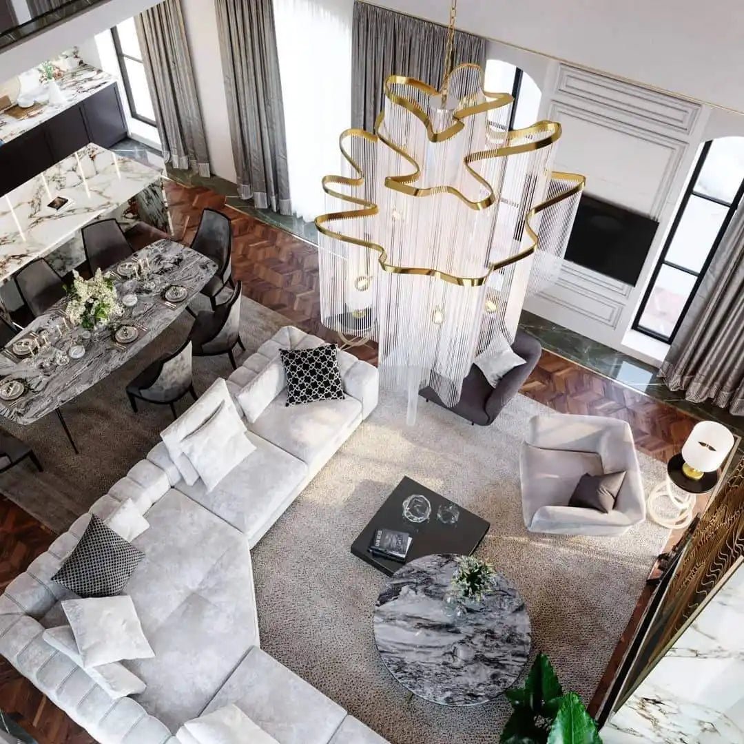 Post - Modern Extra Large Stainless Steel Long Tassel Chandelier - D59.1"*H59.1"SilverWarm LightBlushlighting