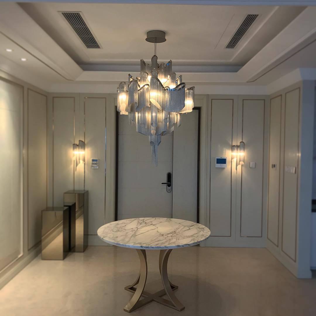 Post - Modern Extra Large Stainless Steel Long Tassel Chandelier - D59.1"*H59.1"SilverWarm LightBlushlighting