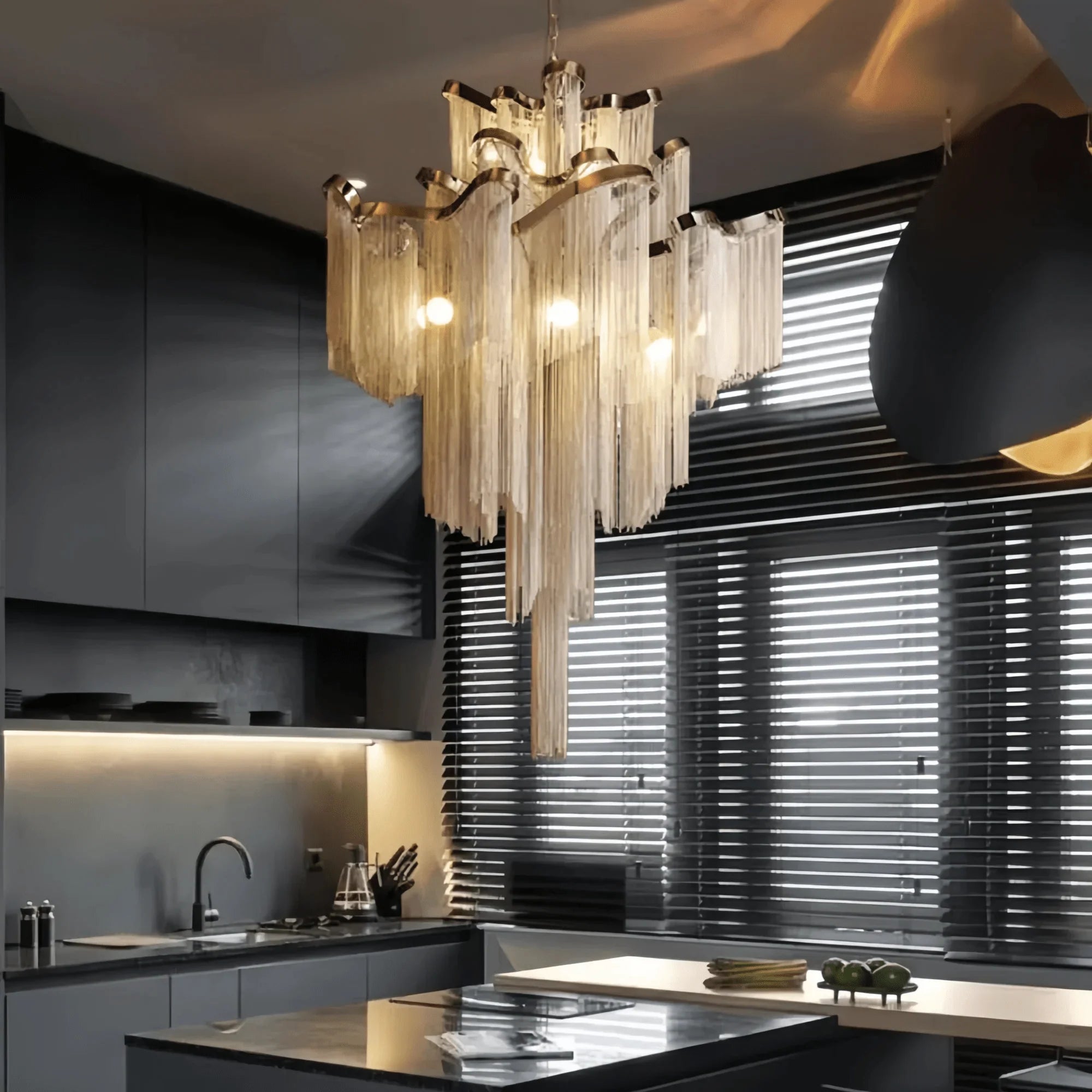 Post - Modern Extra Large Stainless Steel Long Tassel Chandelier - D47.2"*H47.2"SilverWarm LightBlushlighting
