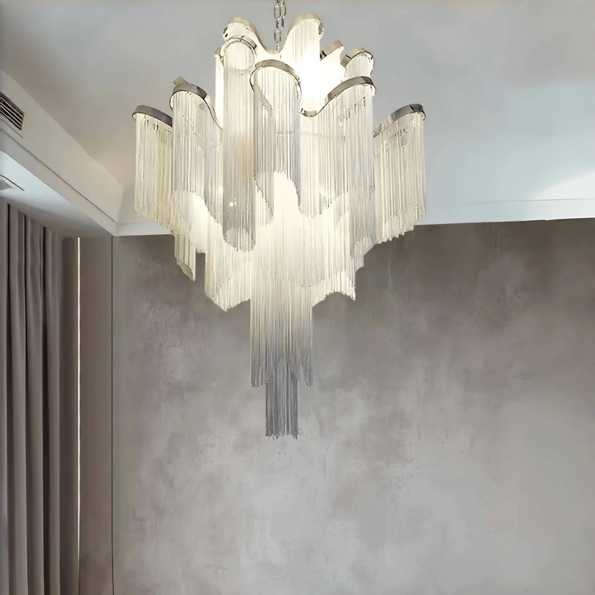 Post - Modern Extra Large Stainless Steel Long Tassel Chandelier - D39.4"*H39.4"SilverWarm LightBlushlighting
