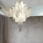 Post - Modern Extra Large Stainless Steel Long Tassel Chandelier - Blushlighting