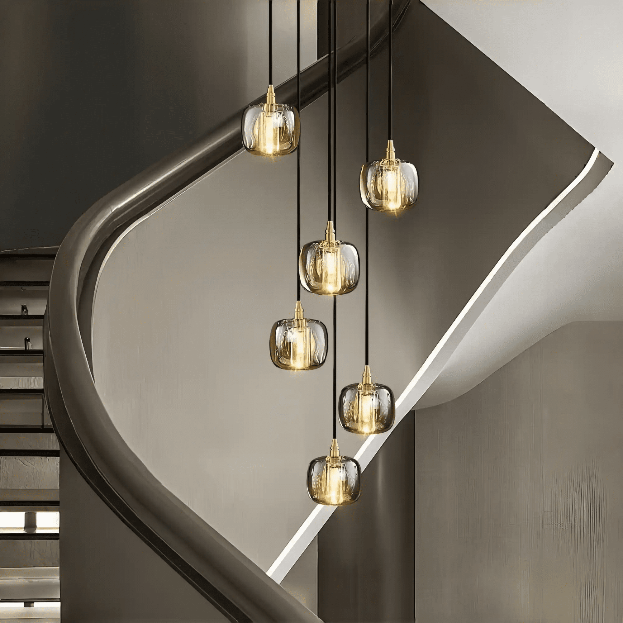 Post - modern Extra - long Pendant Light Fixtures for Staircase/High - ceiling Space/Foyer - 6 Lights: D11.8"AmberWarm LightBlushlighting