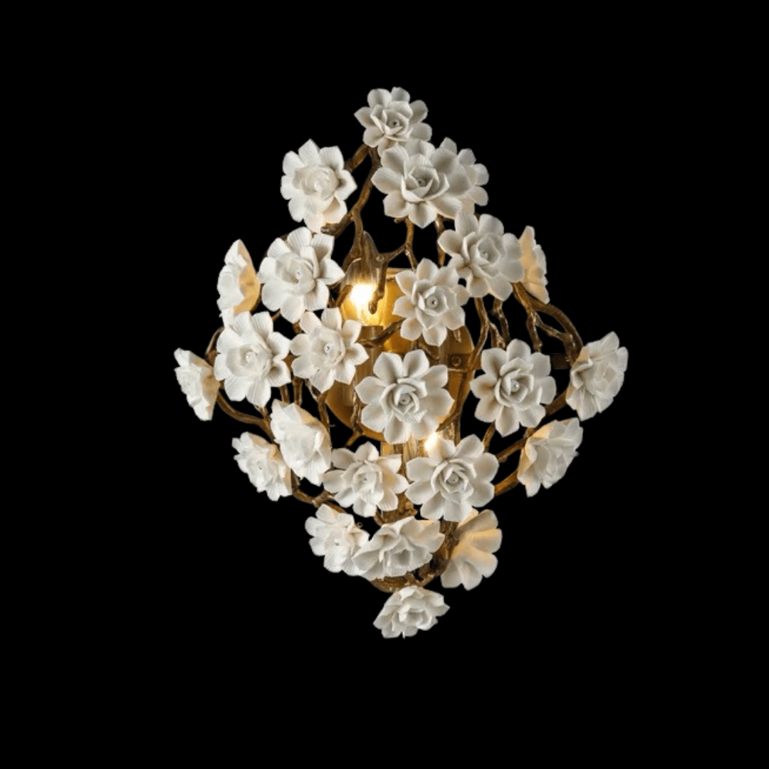 Post-Modern Light Luxury Brass and Ceramics Flower Art Wall Lamp-Wall lamp-Blushlighting-Blushlighting