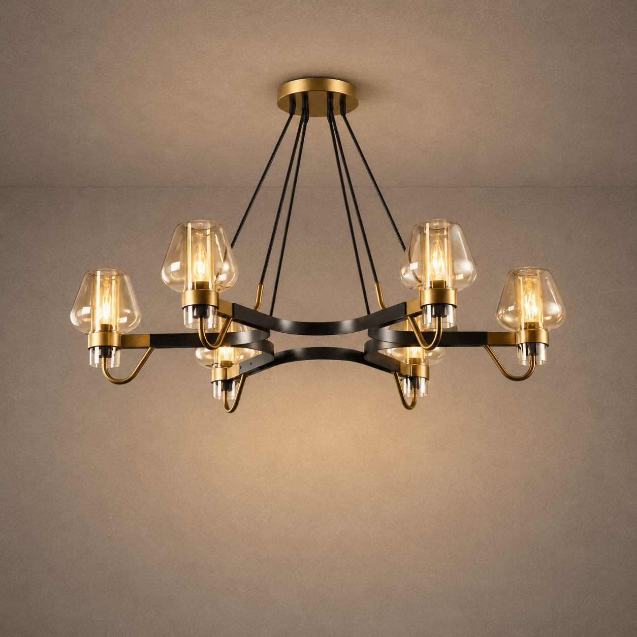 Post-modern Light Luxury Full Brass Chandelier for Living Room/Bedroom - 6 Lights: D35.8"*H8.7"/15kgSmoky GreyWarm LightBlushlighting