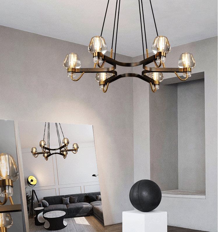 Post - modern Light Luxury Full Brass Chandelier for Living Room/Bedroom - 6 Lights: D35.8"*H8.7"/15kgClearWhite LightBlushlighting