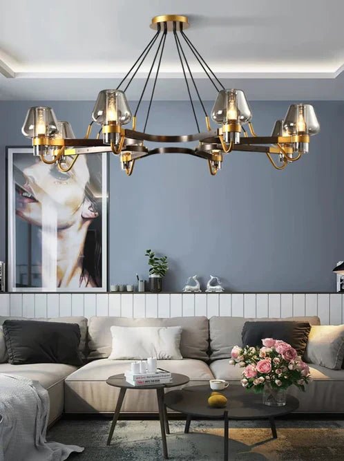 Post - modern Light Luxury Full Brass Chandelier for Living Room/Bedroom - 8 Lights: D39.4"*H8.7"Smoky GreyWarm LightBlushlighting